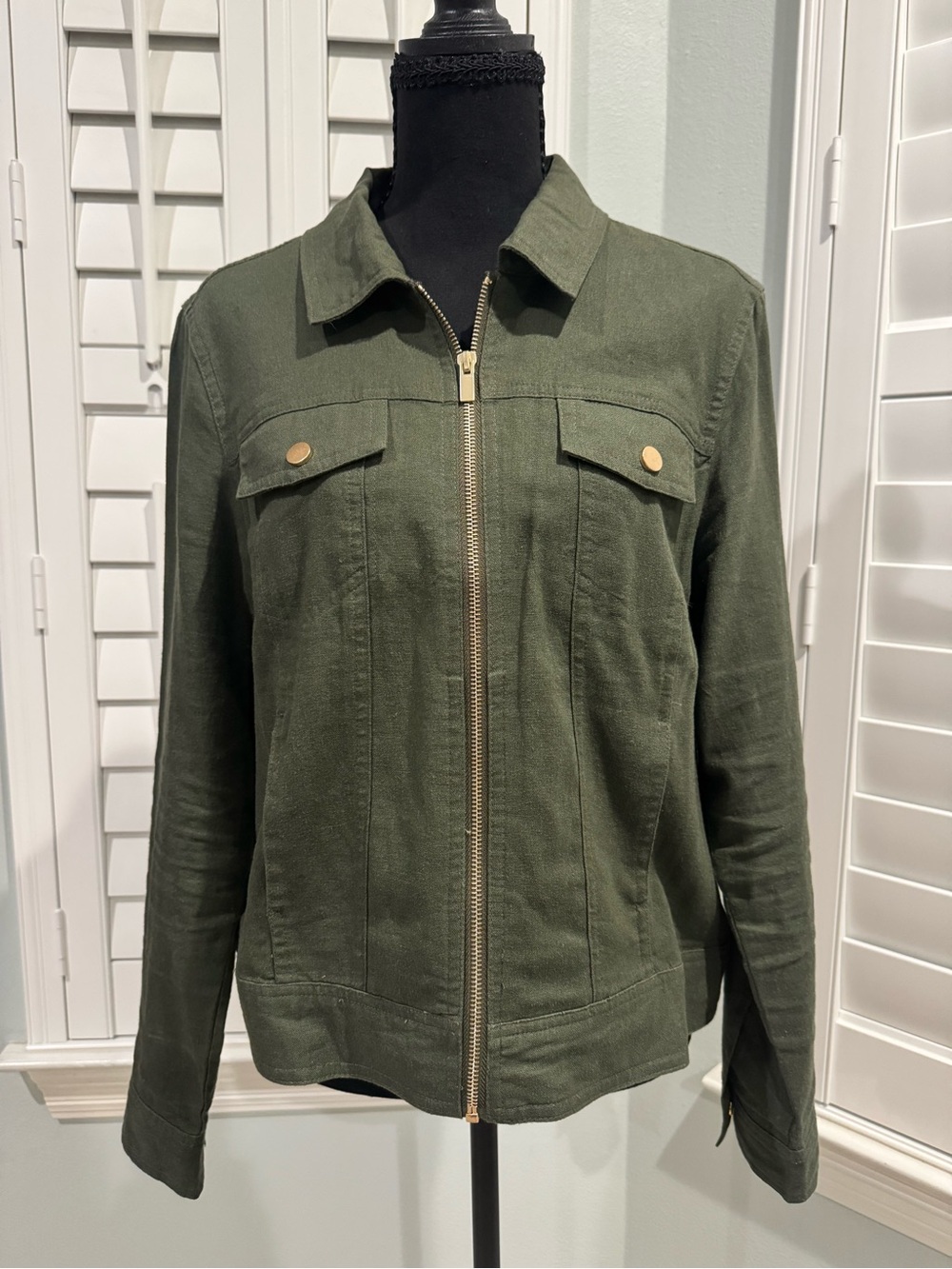 Rachel Zoe Olive Green Utility Zip Jacket with Gold-Tone Hardware